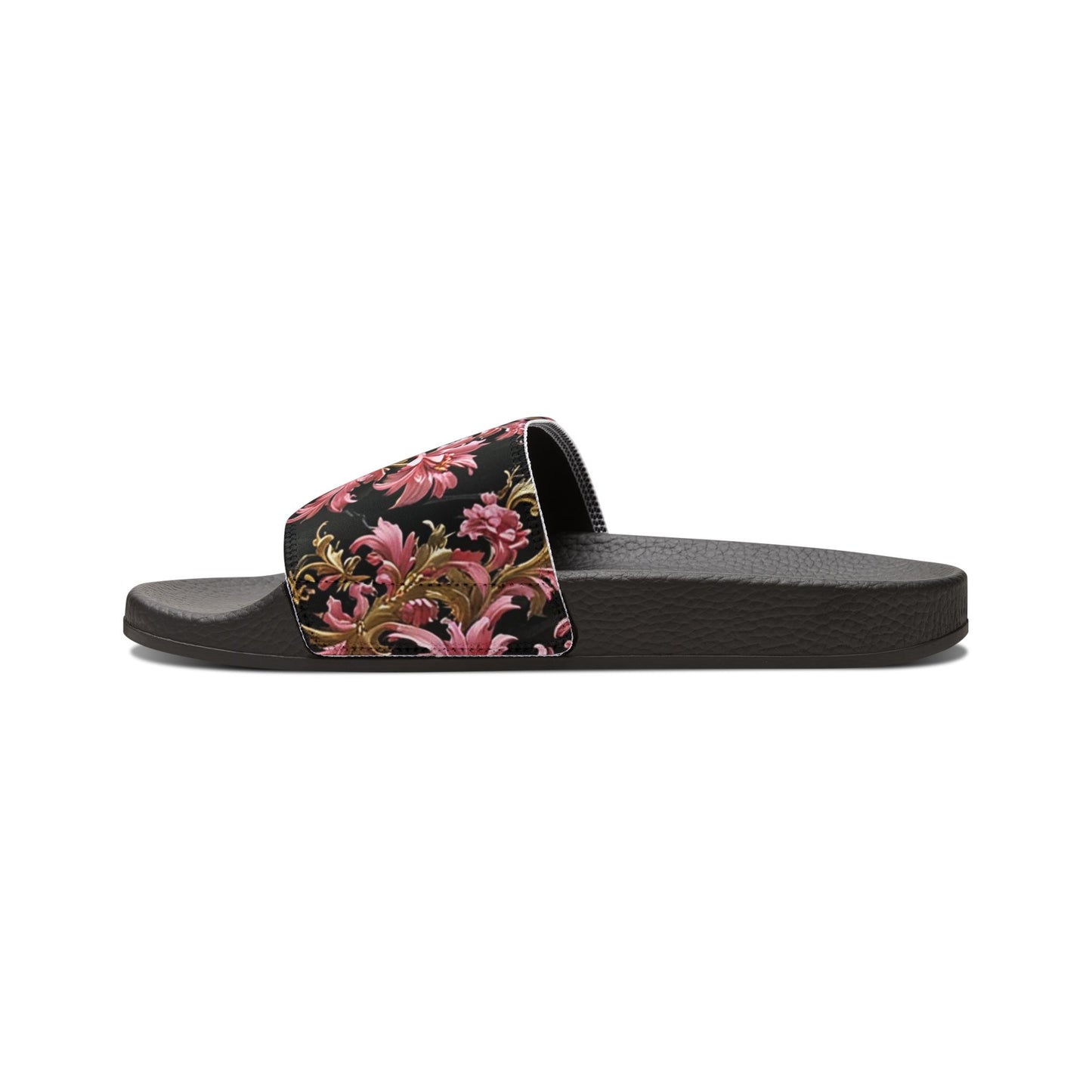 Floral Women's Sandals | Trendy Summer Footwear, Vacation Slip-Ons, Beach Sandals, Stylish Slip-Ons - Black & Pink Oil Painting Style Rococo