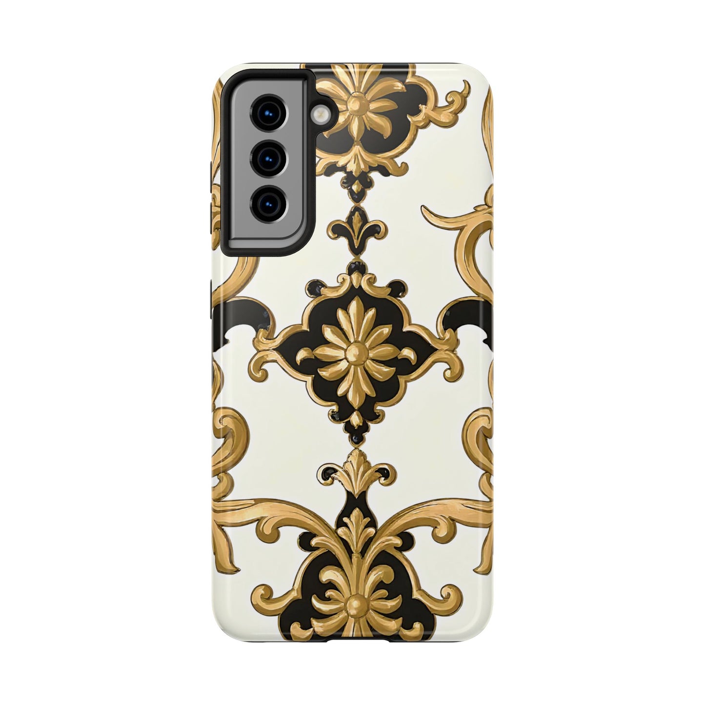 Elegant Floral Tough Phone Cases, Durable Phone Cover, Stylish Phone Accessories, Gift for Her, Chic Phone Cases - Black & Gold Rococo