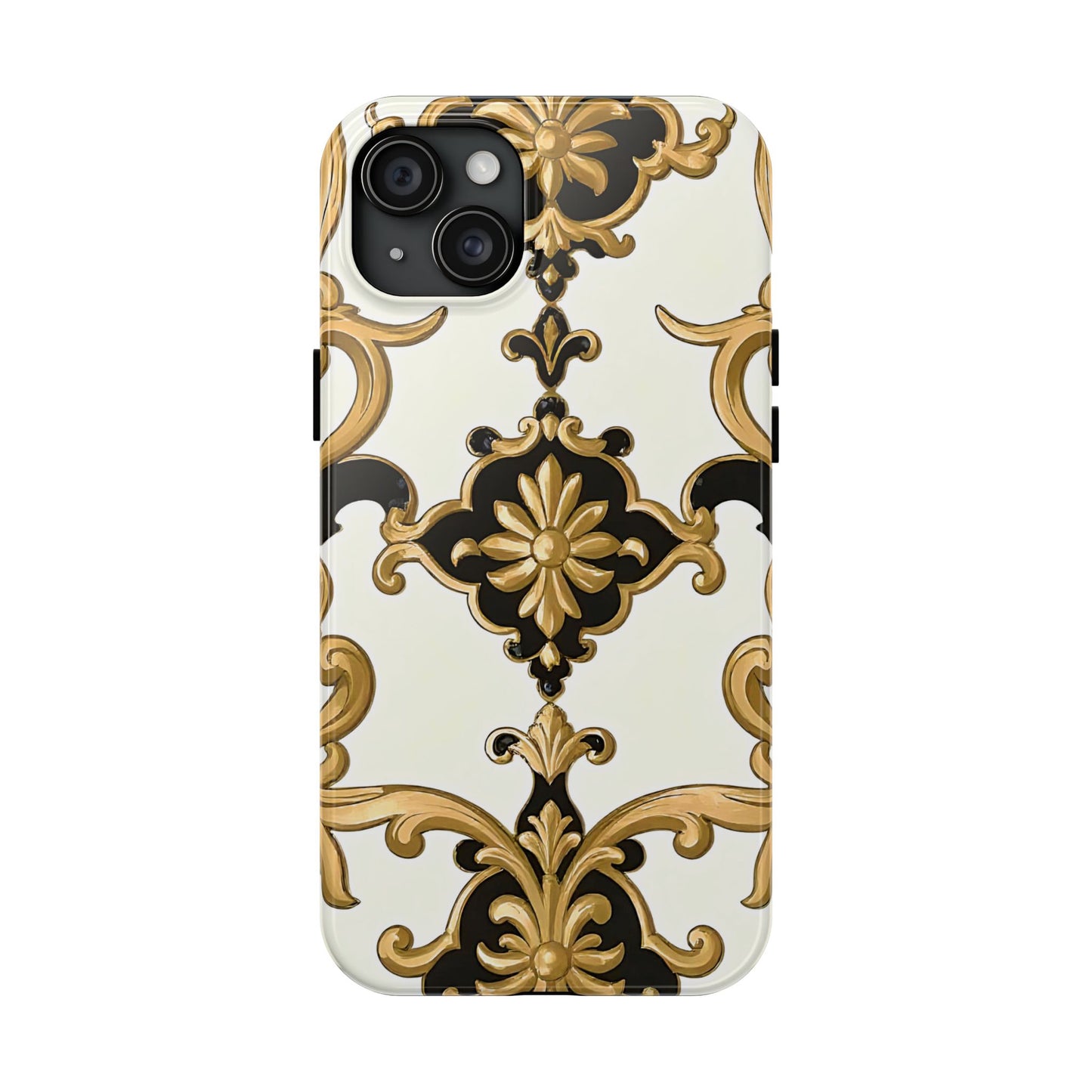 Elegant Floral Tough Phone Cases, Durable Phone Cover, Stylish Phone Accessories, Gift for Her, Chic Phone Cases - Black & Gold Rococo
