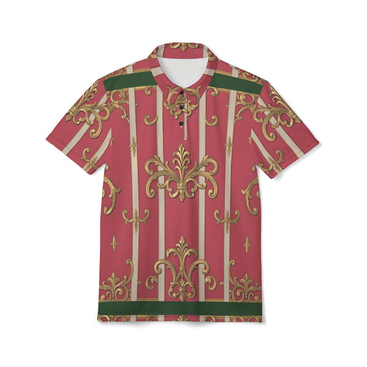 Elegant Vintage Green Border Pink Striped Baroque Polo Shirt, Classic Summer Shirt, Casual Chic Outfit, Gift for Him, Stylish Leisurewear