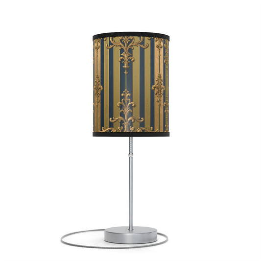 Elegant Midnight Blue & Olive Striped Gold Baroque Decorative Table Lamp, Home Decor Accent, Vintage-Inspired Lighting, Gift for Housewarming