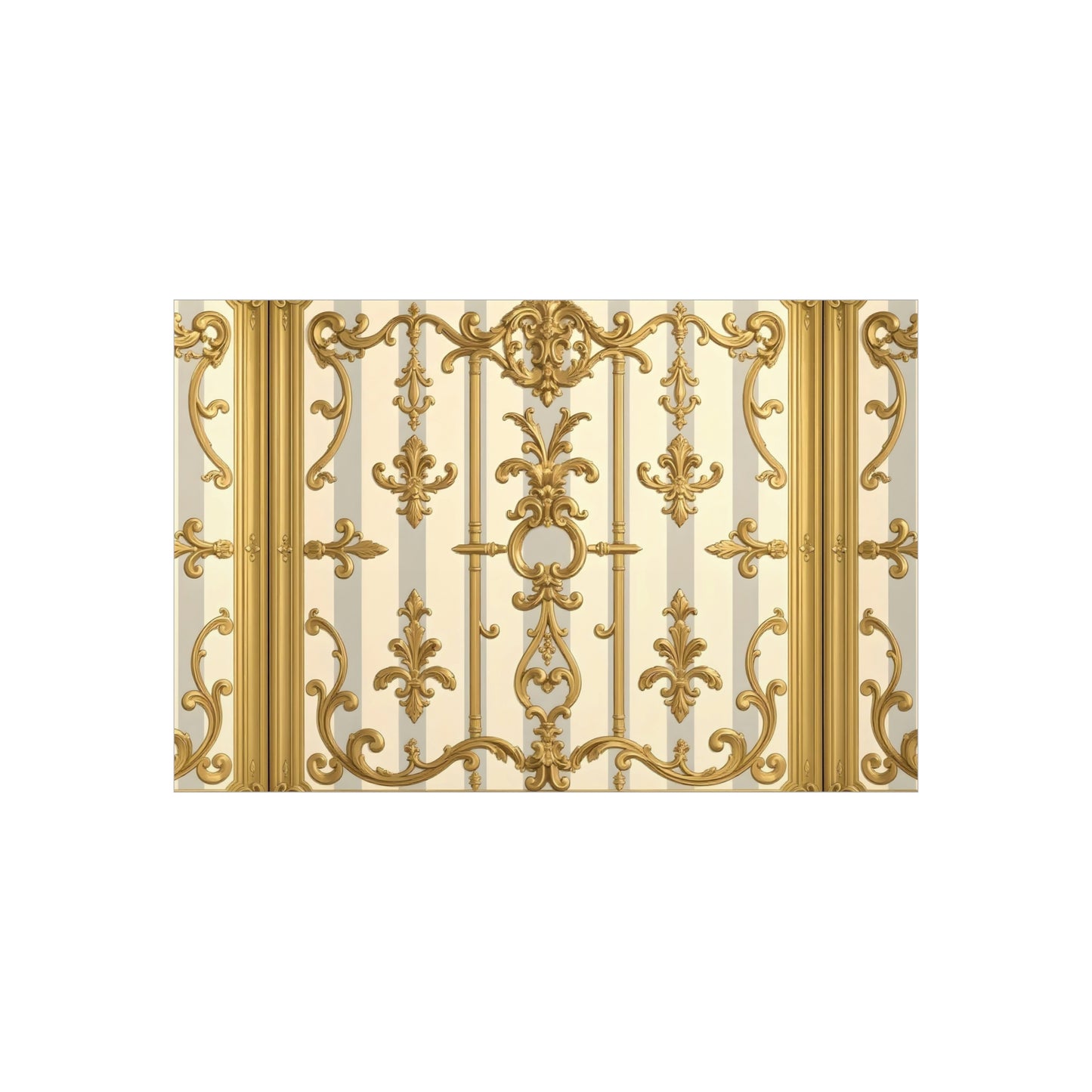 Elegant Ornate Foam Board Art - Luxury Wall Décor, Home Decoration, Versatile Display Board - Matte Gray & Cream Striped Gold Baroque