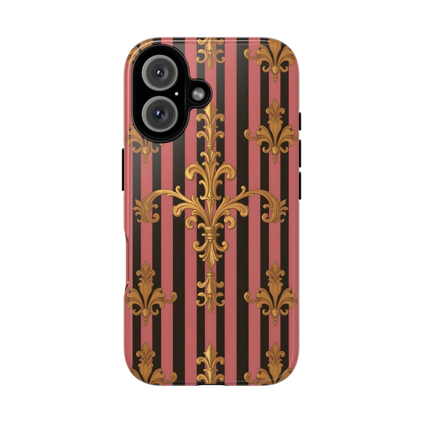 Elegant Floral Motif Phone Case - Tough Cases with Vintage Design - Mauve Striped Gold Damask