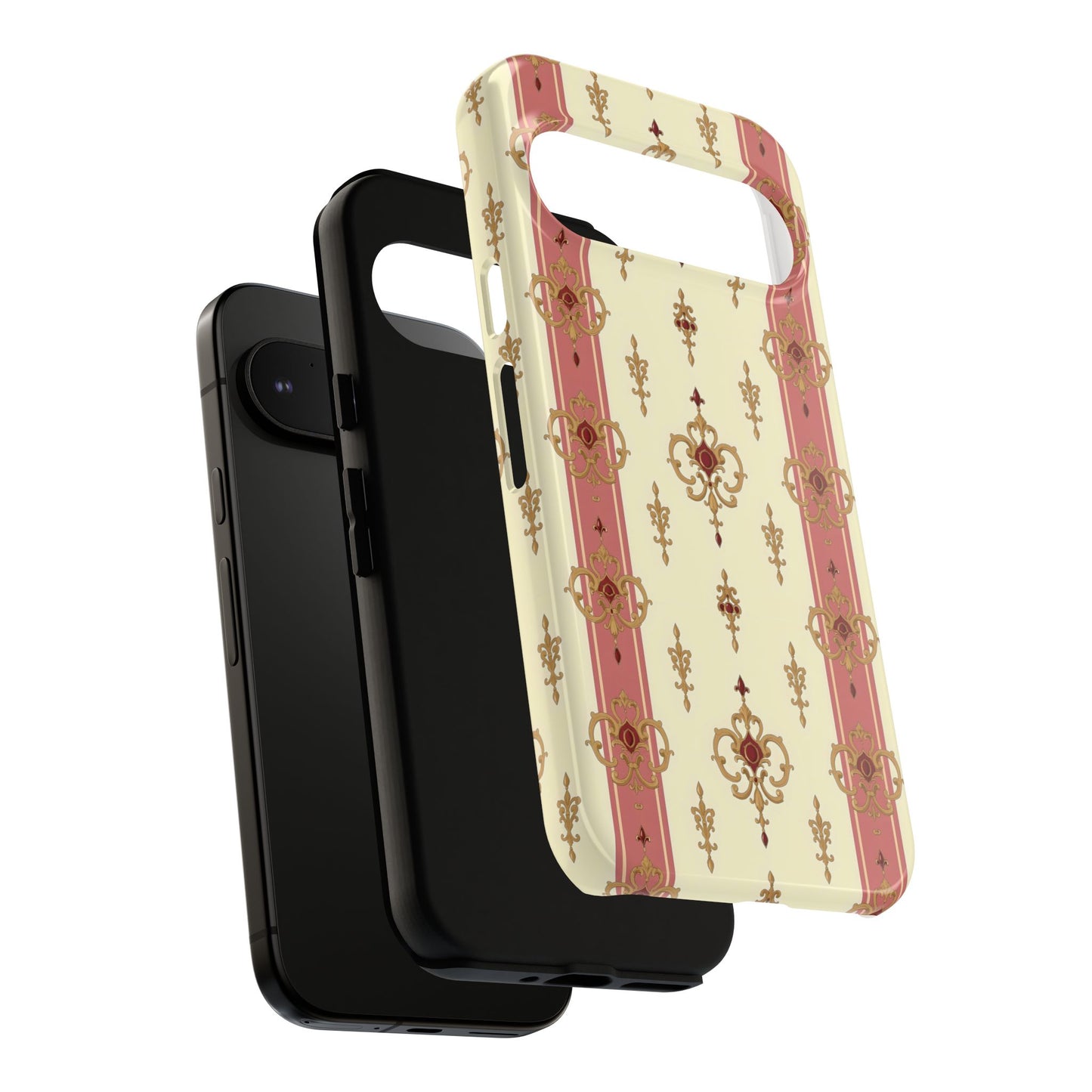 Elegant Floral Motif Phone Case - Tough Cases with Vintage Design - Mauve Striped Gold Damask