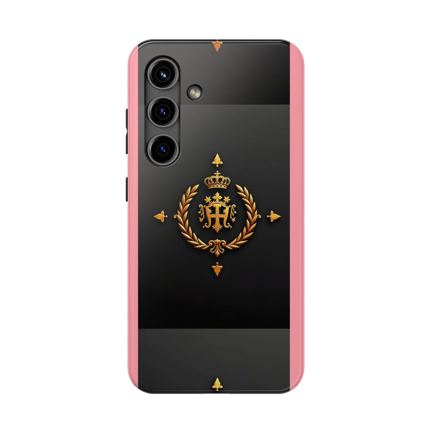 Tough Phone Case with Regal Design - Elegant Phone Protection, Gift for Him/Her, Royalty Inspired - Pink Striped Gold Crest