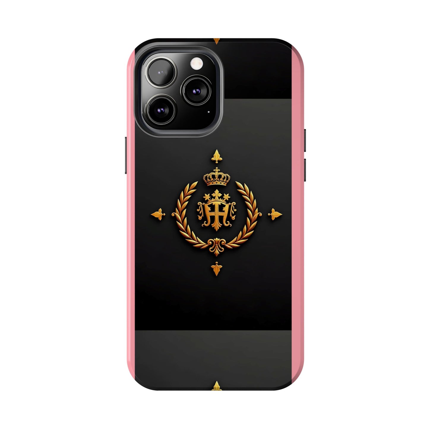 Tough Phone Case with Regal Design - Elegant Phone Protection, Gift for Him/Her, Royalty Inspired - Pink Striped Gold Crest