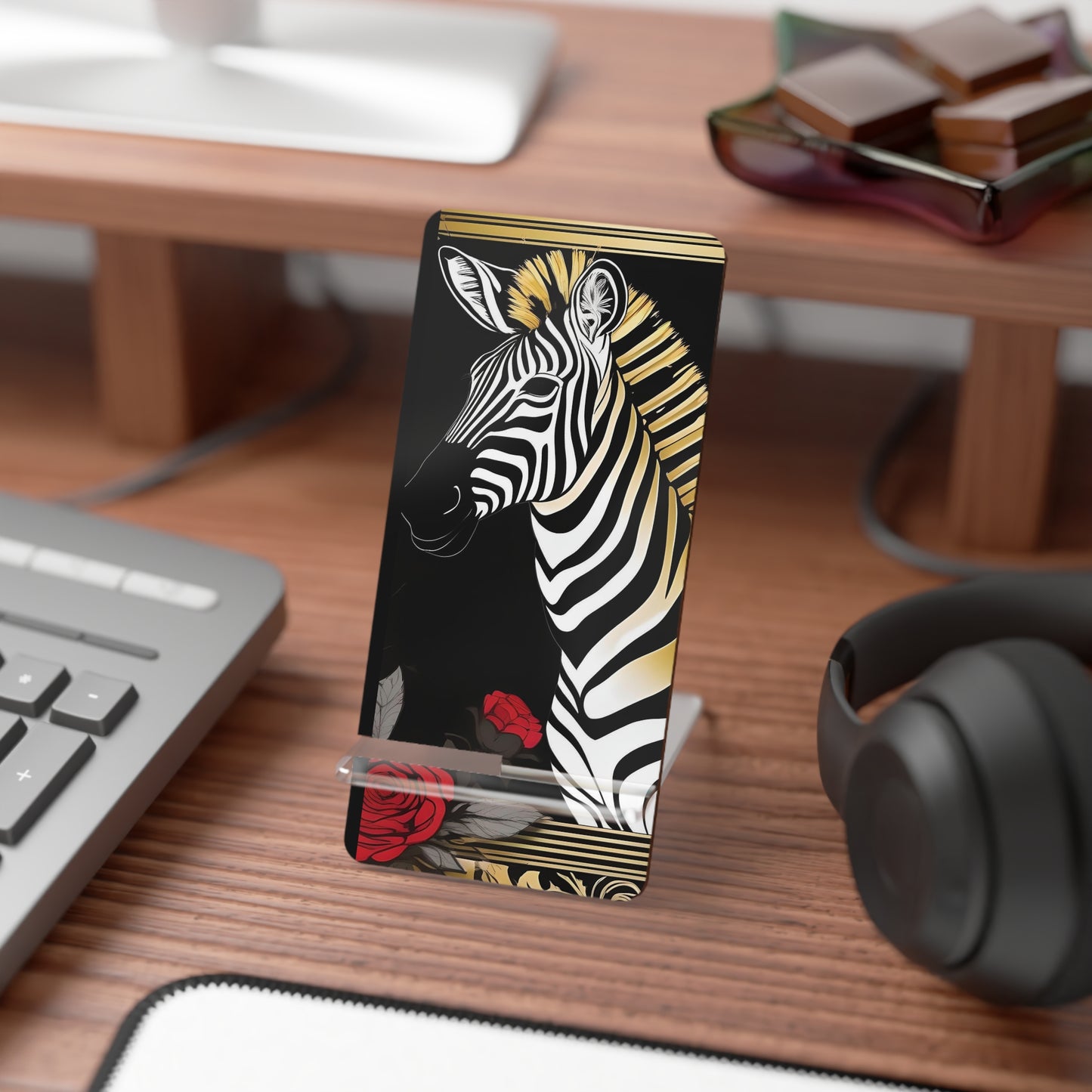 Smartphone Stand - Elegant Zebra Design - Zebra & Roses Decorative Holder