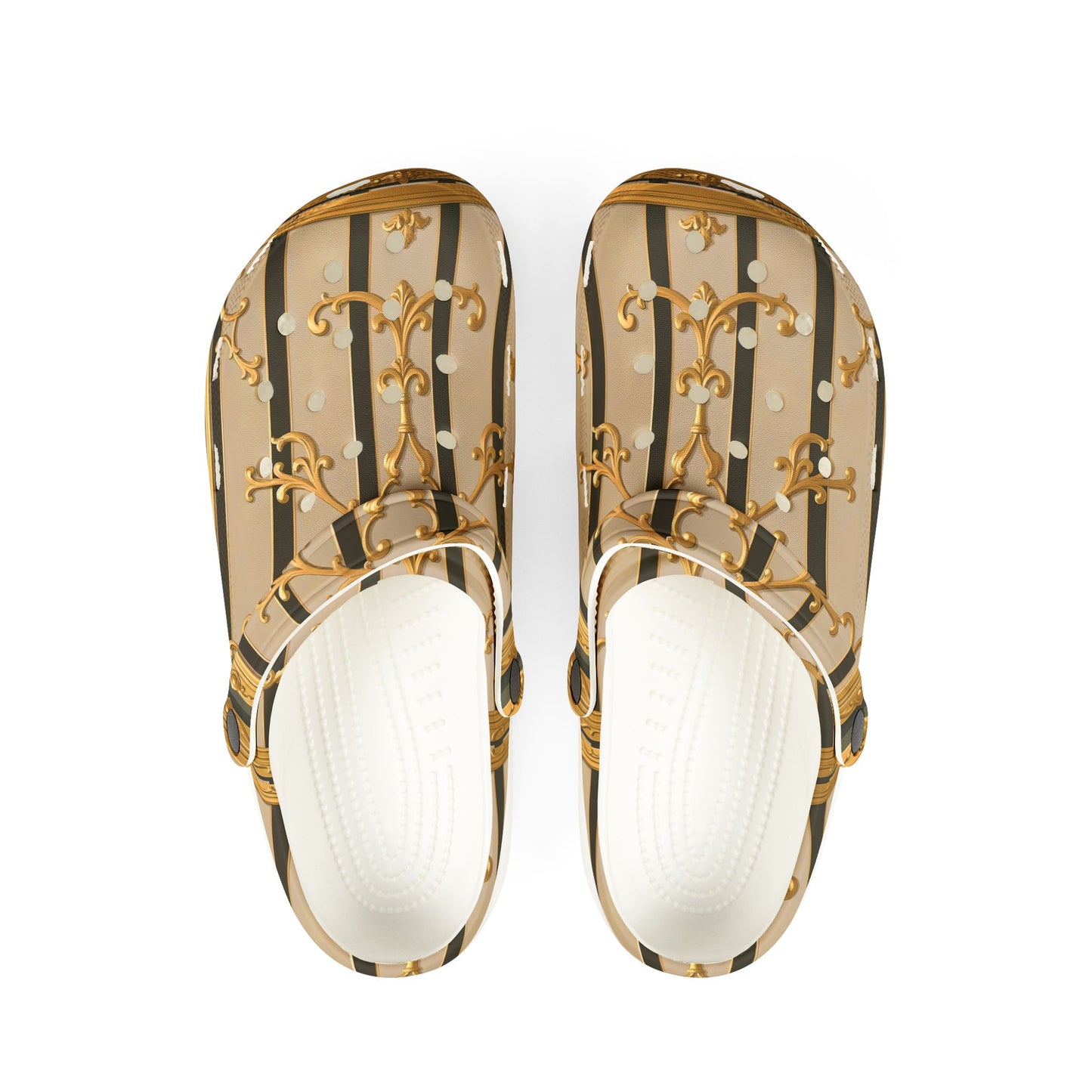 EVA Foam Rubber Shoes (AOP) - Beige Striped Gold Rococo