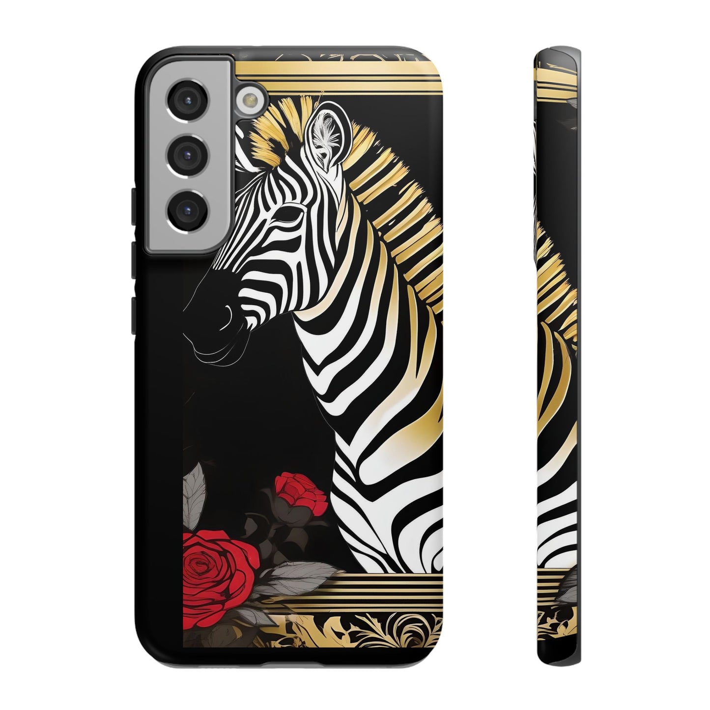 Phone Case - Elegant Zebra & Roses Design