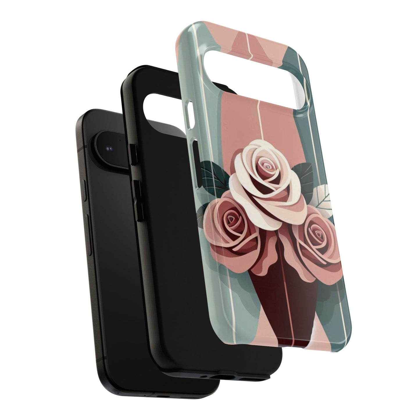 Phone Case - Burgundy, Matte Mauve & Teal Surfboard & Roses Design