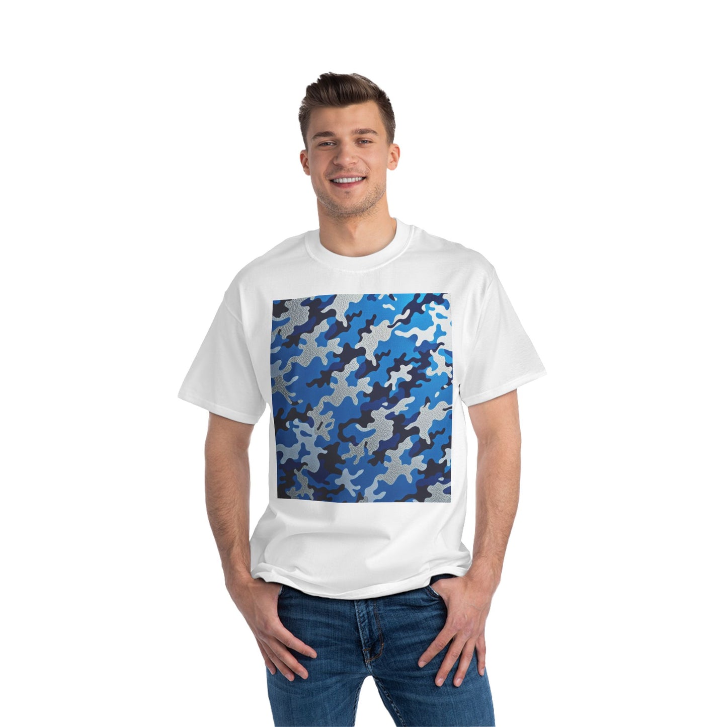 Stylish Camo Tee for Adventurers, Unisex Casual Wear, Summer Outing Shirt, Gift for Outdoorsy Friends, Trendy Graphic Tee - Blue Camo