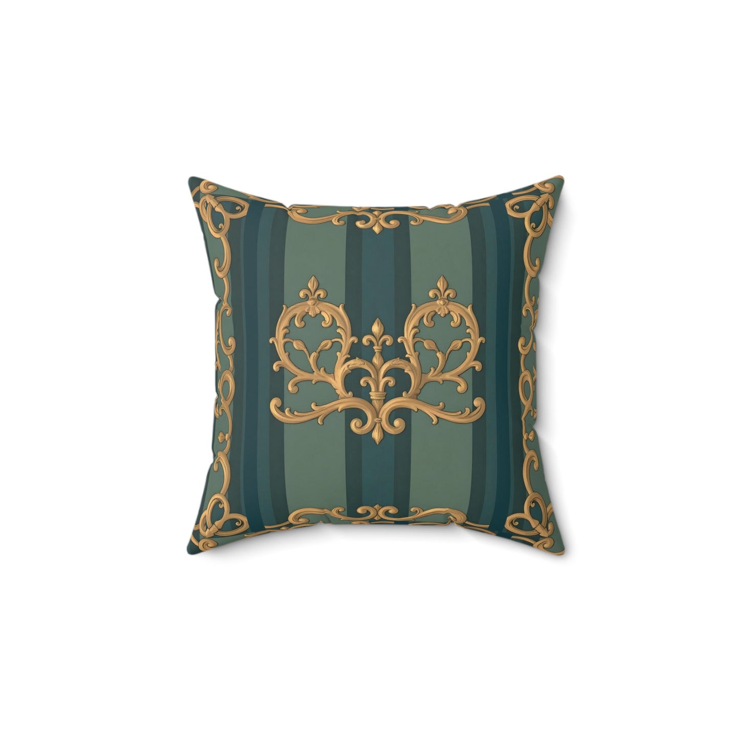Elegant Baroque-Inspired Spun Polyester Square Pillow for Luxurious Home Décor - Smoky Blue & Teal Striped Baroque