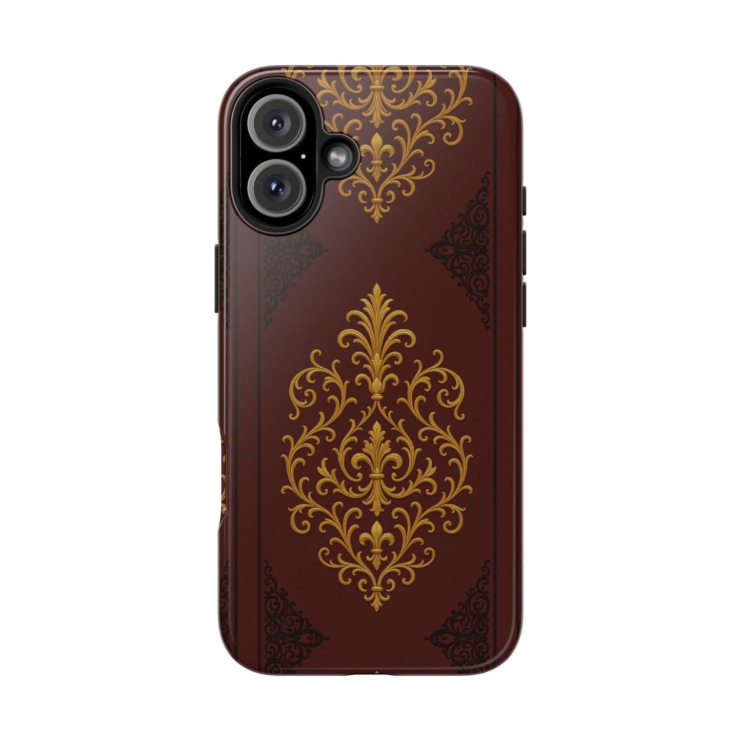 Dusk Burgundy-Black & Gold Baroque Tough Phone Case — Ornate Gold Baroque on Burgundy