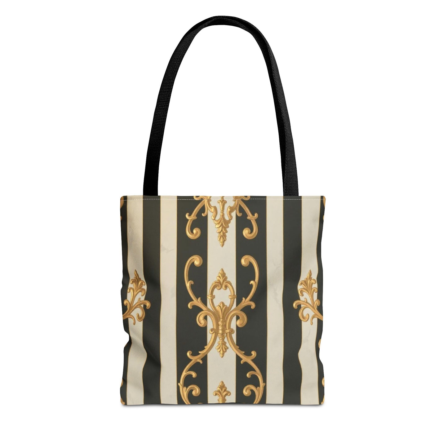Elegant Black & Alabaster Striped Baroque Tote Bag, Stylish Shopping Bag, Fashion Accessory, Gift for Her, Reusable Bag, Perfect for Events