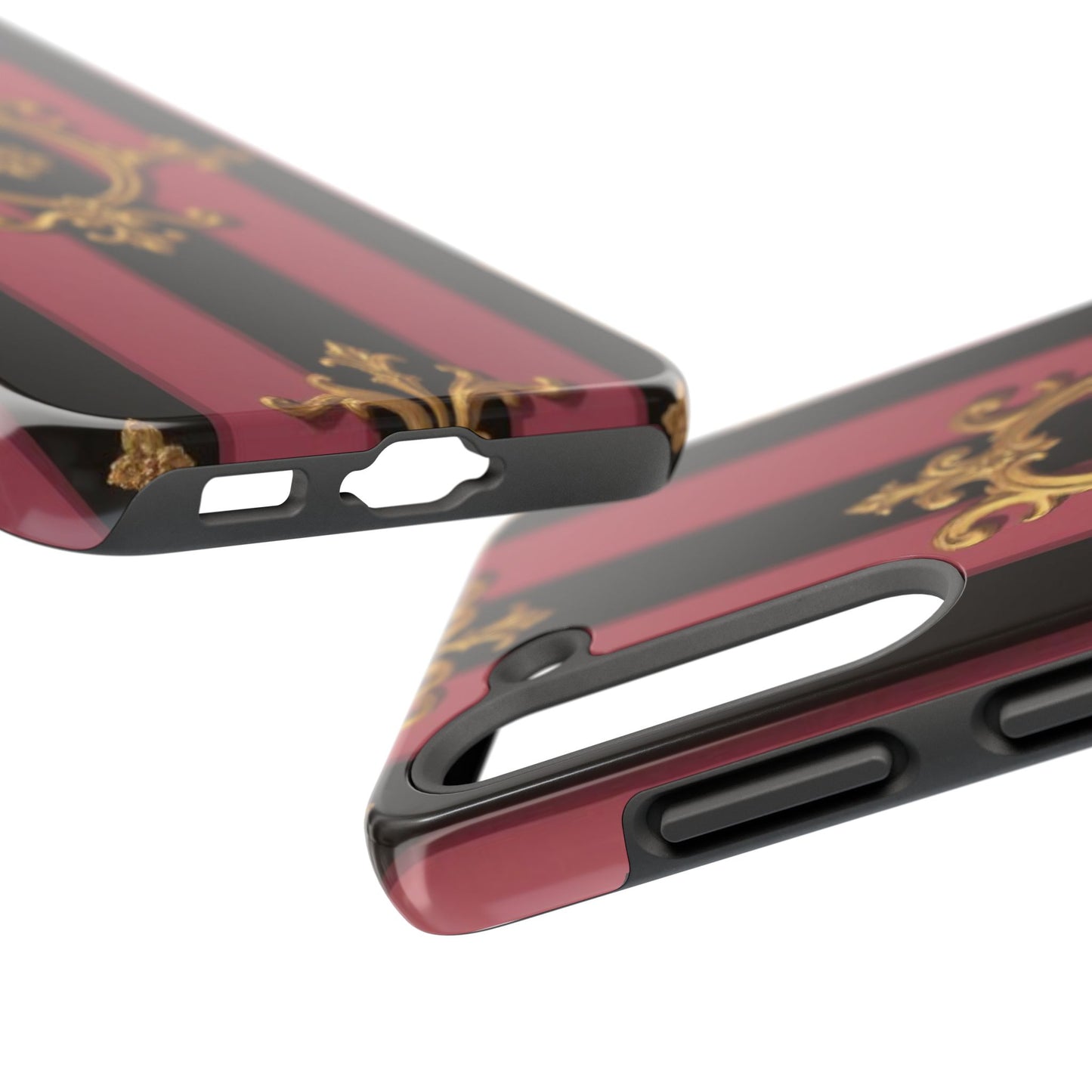 Elegant Black & Mauve Striped Gold Baroque Tough Phone Cases, Luxe Phone Covers, Fashionable Mobile Cases, Gift for Her, Holiday Phone Accessories