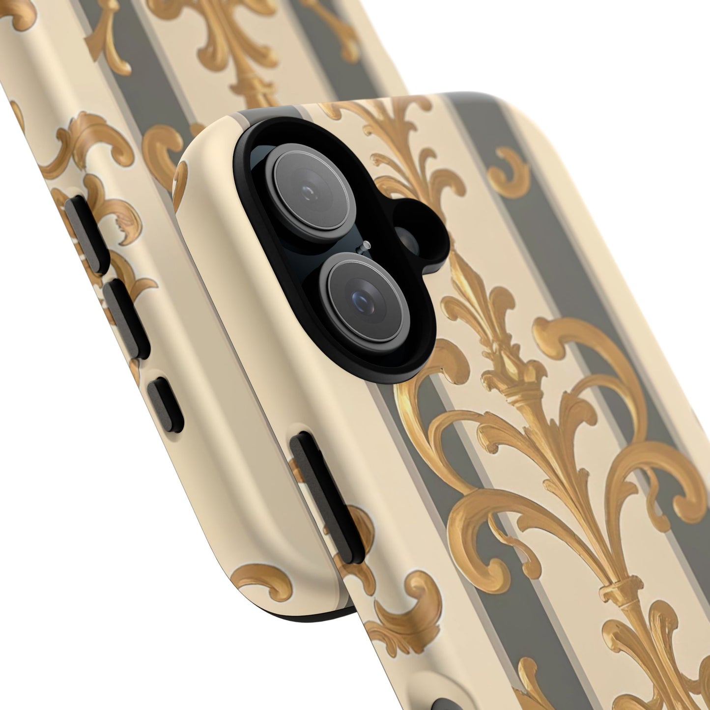 Elegant Floral Motif Phone Case - Tough Cases with Vintage Design - Dusk Olive Striped Gold Damask