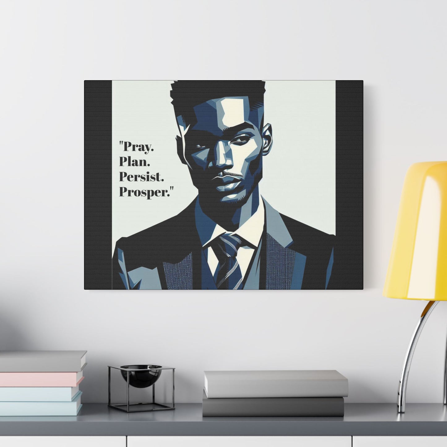 Afro Art Print Canvas, Wall Decor, Satin Stretched Canvas, African American Art, Office Decor, Home Decor - "Pray. Plan. Persist. Prosper."