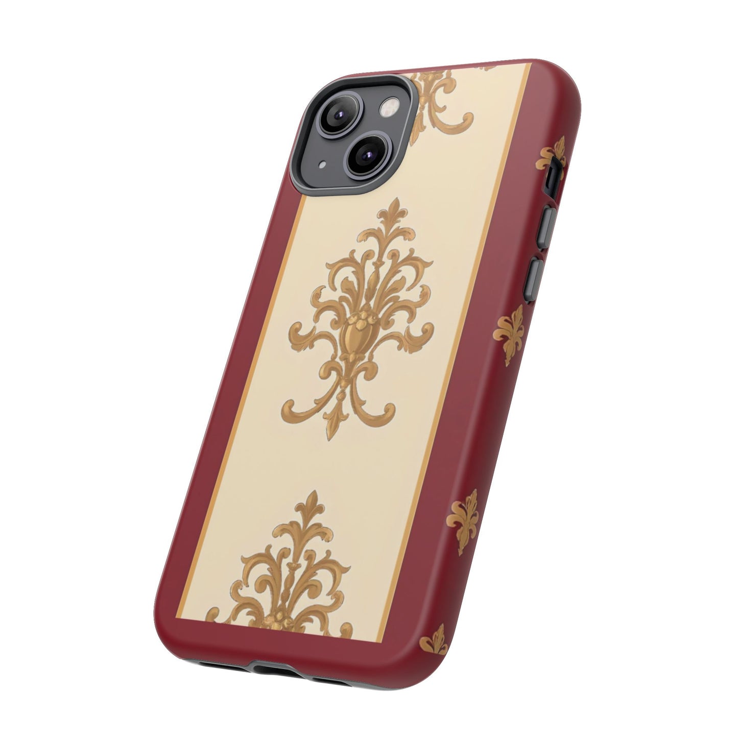 Elegant Floral Motif Phone Case - Tough Cases with Vintage Design - Dusk Red Striped Gold Damask
