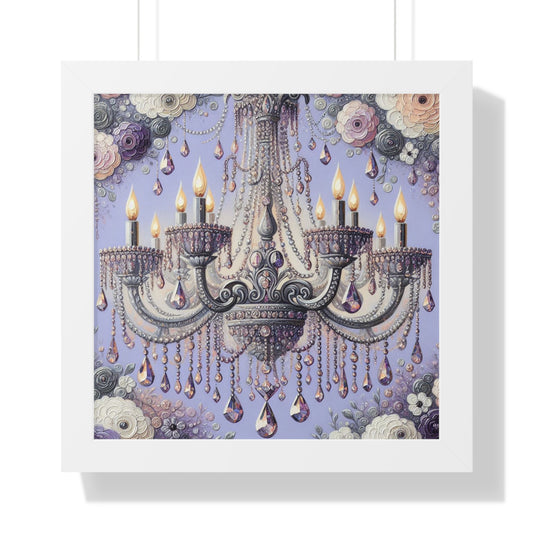 Chic Floral Chandelier Poster, Home Decor, Wall Art, Vintage Style, Elegant Gift for Weddings, Anniversaries, Housewarming - Lilac Jeweled Chandelier