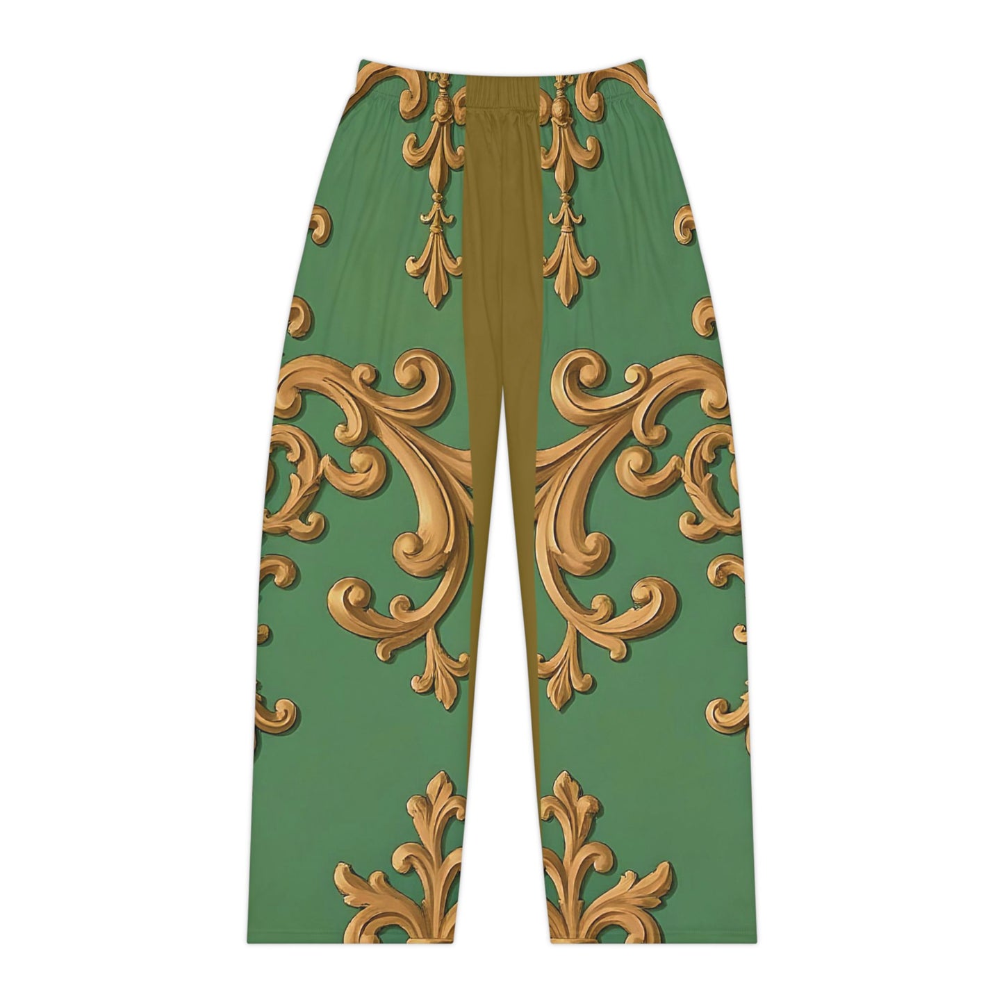 Luxurious Floral Women's Pajama Pants, Sleep Pants, Loungewear, Gift, Relaxation - Olive Green Striped Rococo