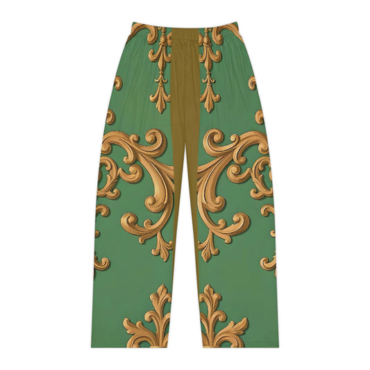 Luxurious Floral Women's Pajama Pants, Sleep Pants, Loungewear, Gift, Relaxation - Olive Green Striped Rococo