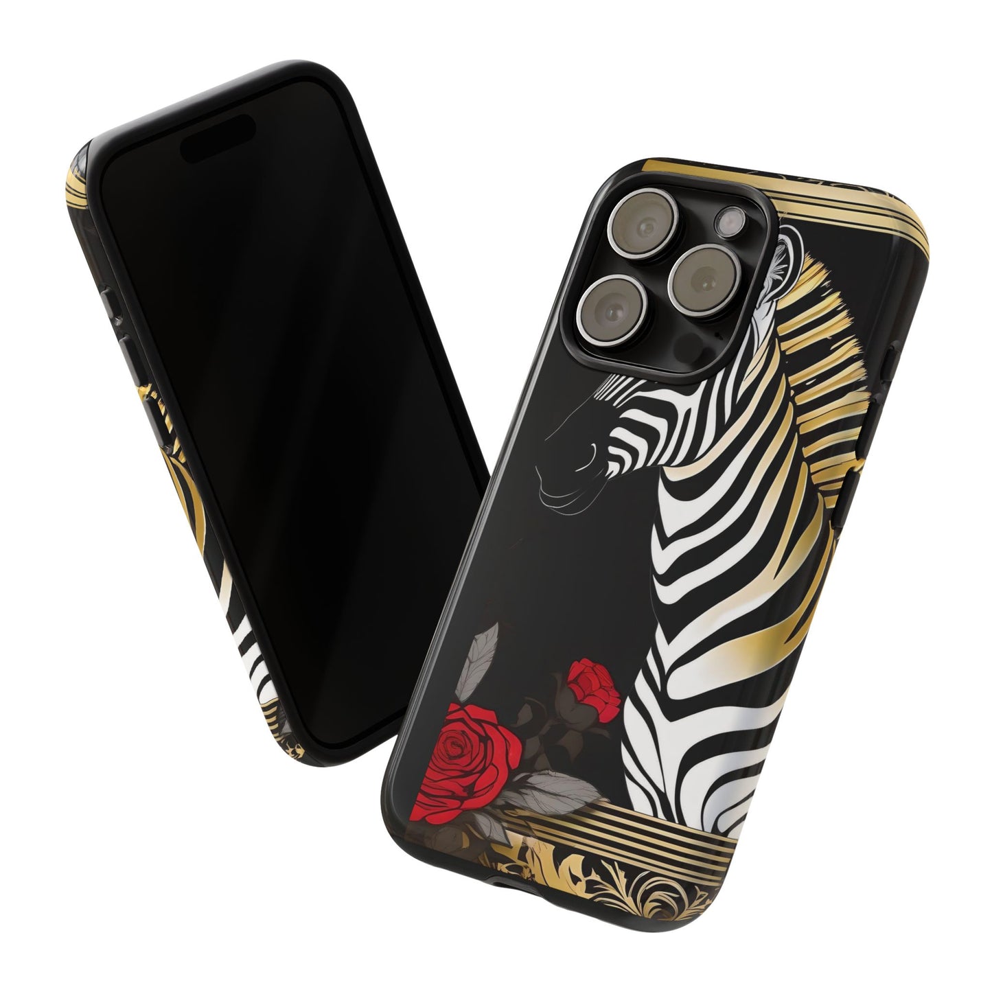 Phone Case - Elegant Zebra & Roses Design