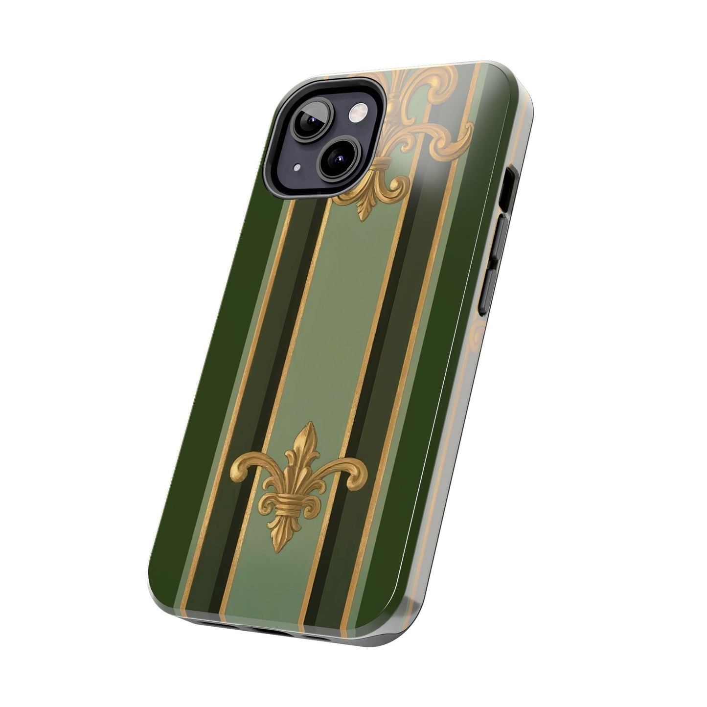 Elegant Tough Phone Cases - Baroque Design, Durable Cell Phone Covers, Unique Gifts for Her, Holiday Gifts - Green Striped Gold Baroque