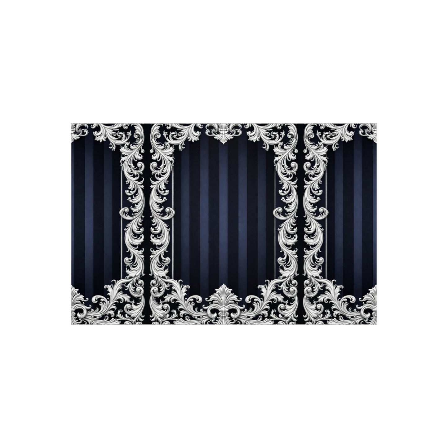 Navy Stripes & Baroque Foam Board Backdrop — Ornate Silver Scroll Panel