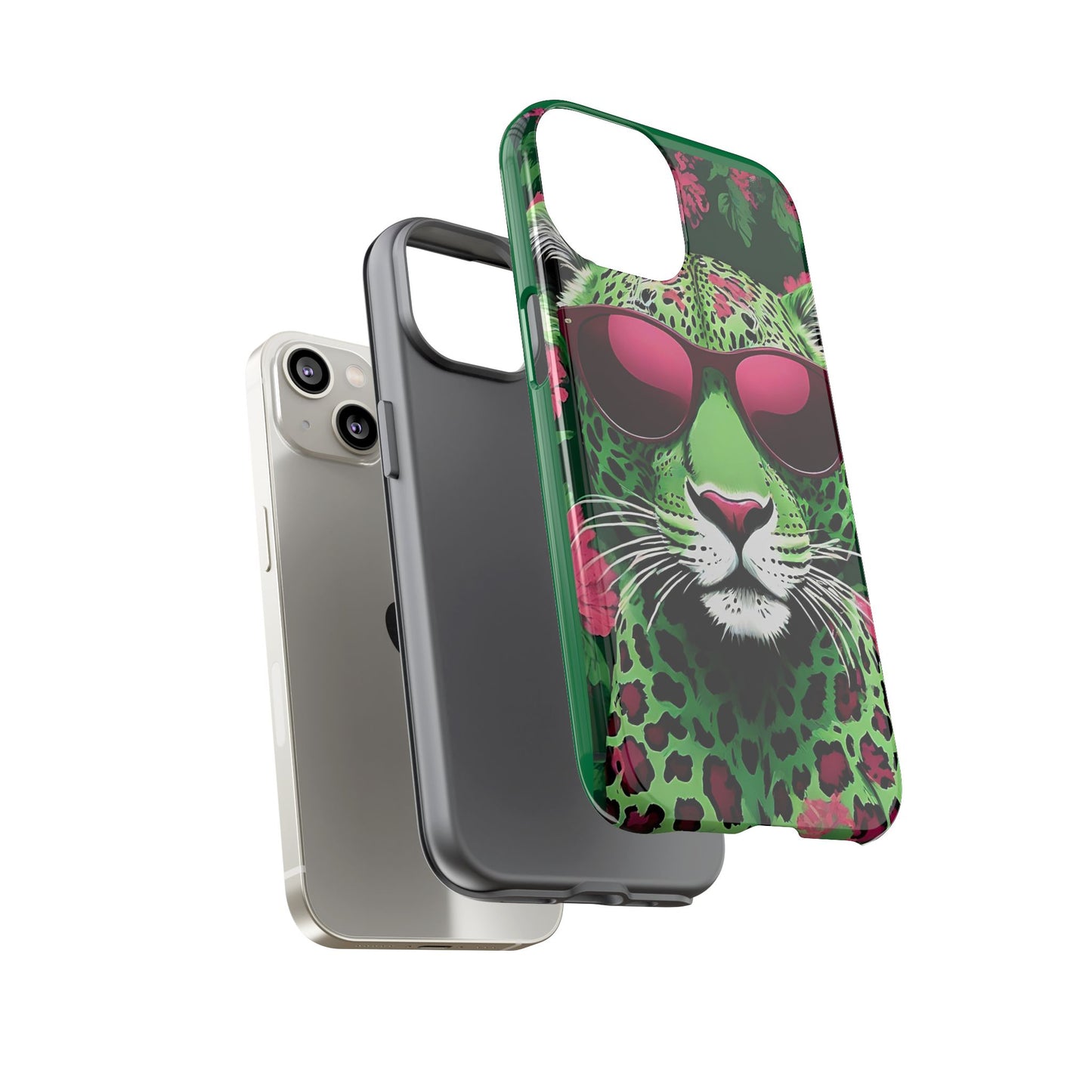 Phone Case - Lime Green & Burgundy Leopard In Sunglasses Design