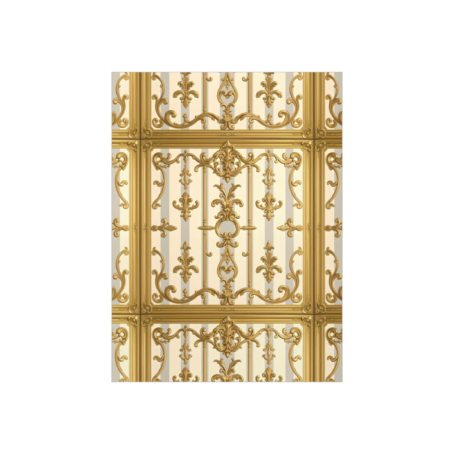 Elegant Ornate Foam Board Art - Luxury Wall Décor, Home Decoration, Versatile Display Board - Matte Gray & Cream Striped Gold Baroque