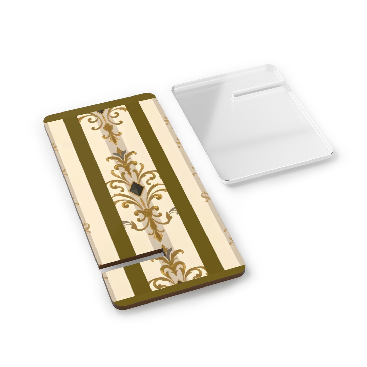 Elegant Floral Smartphone Display Stand - Olive Striped Gold Damask - Decorative Mobile Holder