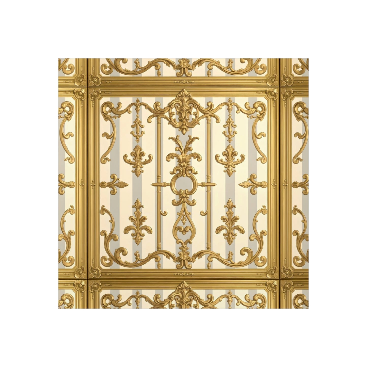 Elegant Ornate Foam Board Art - Luxury Wall Décor, Home Decoration, Versatile Display Board - Matte Gray & Cream Striped Gold Baroque