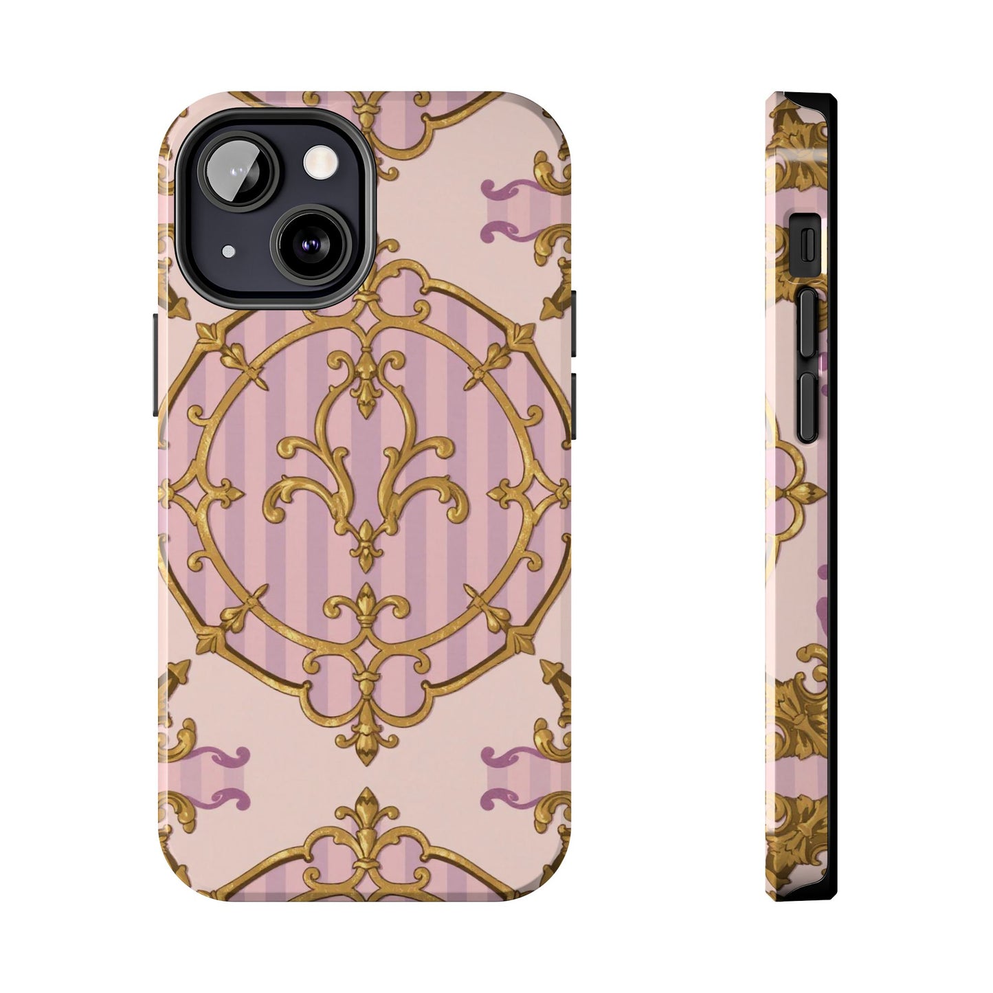 Elegant Vintage Phone Case, Tough Phone Case, Lavender & Alabaster Striped Gold Baroque Phone Cover, Stylish Phone Protector, Gift for Her