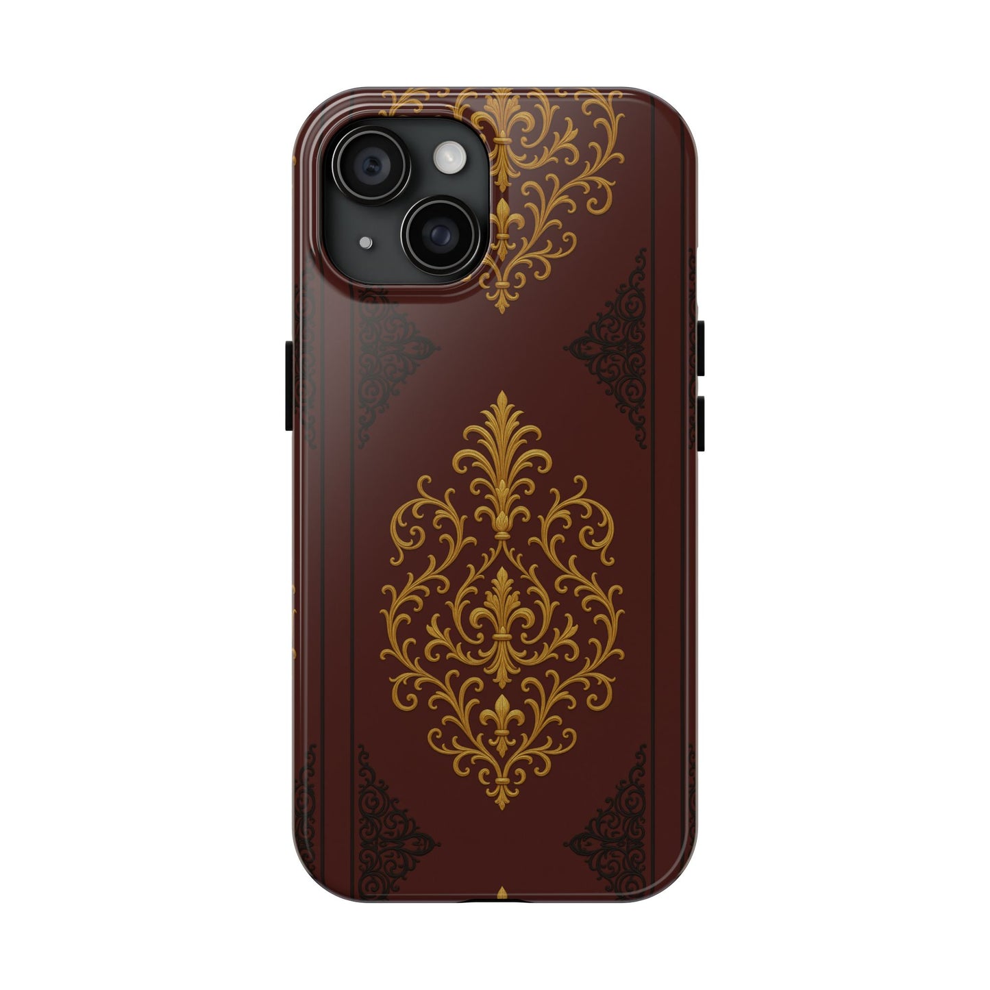 Dusk Burgundy-Black & Gold Baroque Tough Phone Case — Ornate Gold Baroque on Burgundy