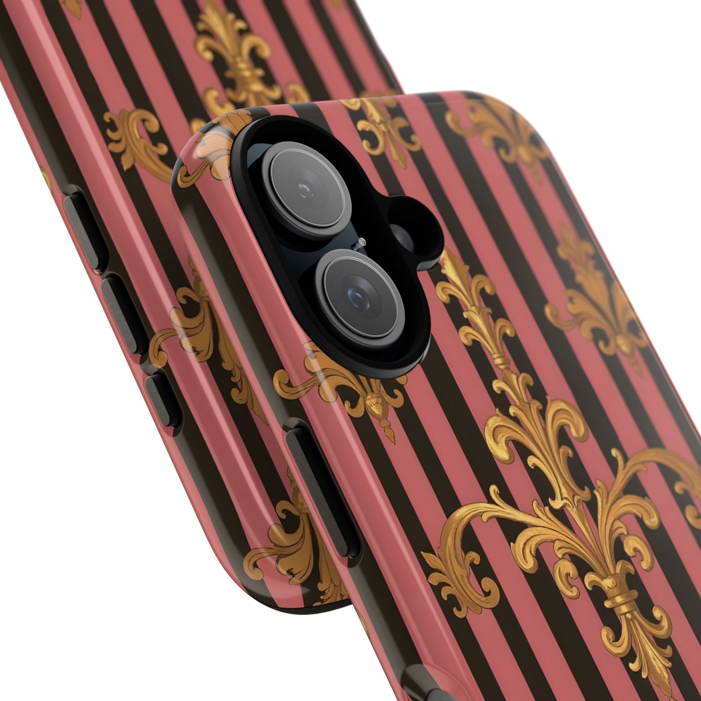 Elegant Floral Motif Phone Case - Tough Cases with Vintage Design - Mauve Striped Gold Damask