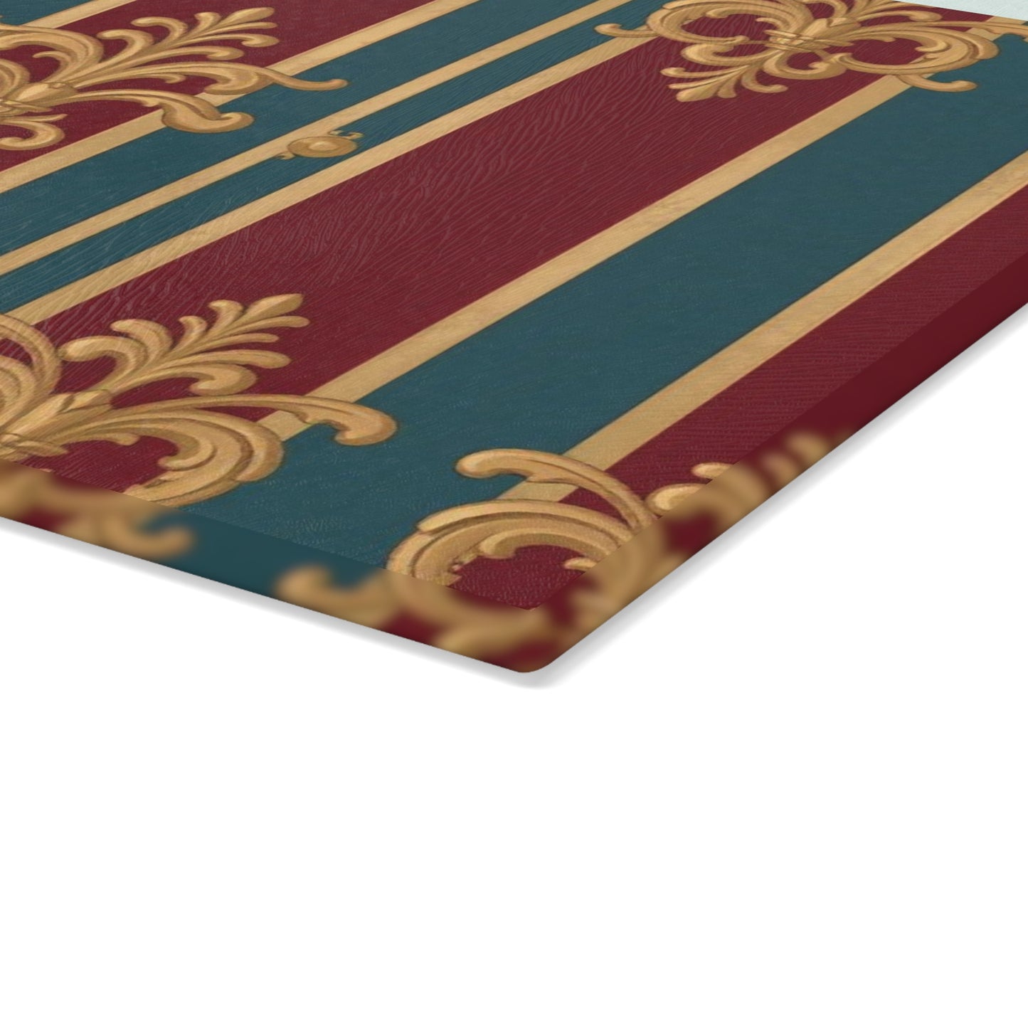Elegant Floral Glass Cutting Board, Kitchen Decor, Home Gift, Cooking Accessory, Housewarming Present  - Burgundy Striped Gold Baroque