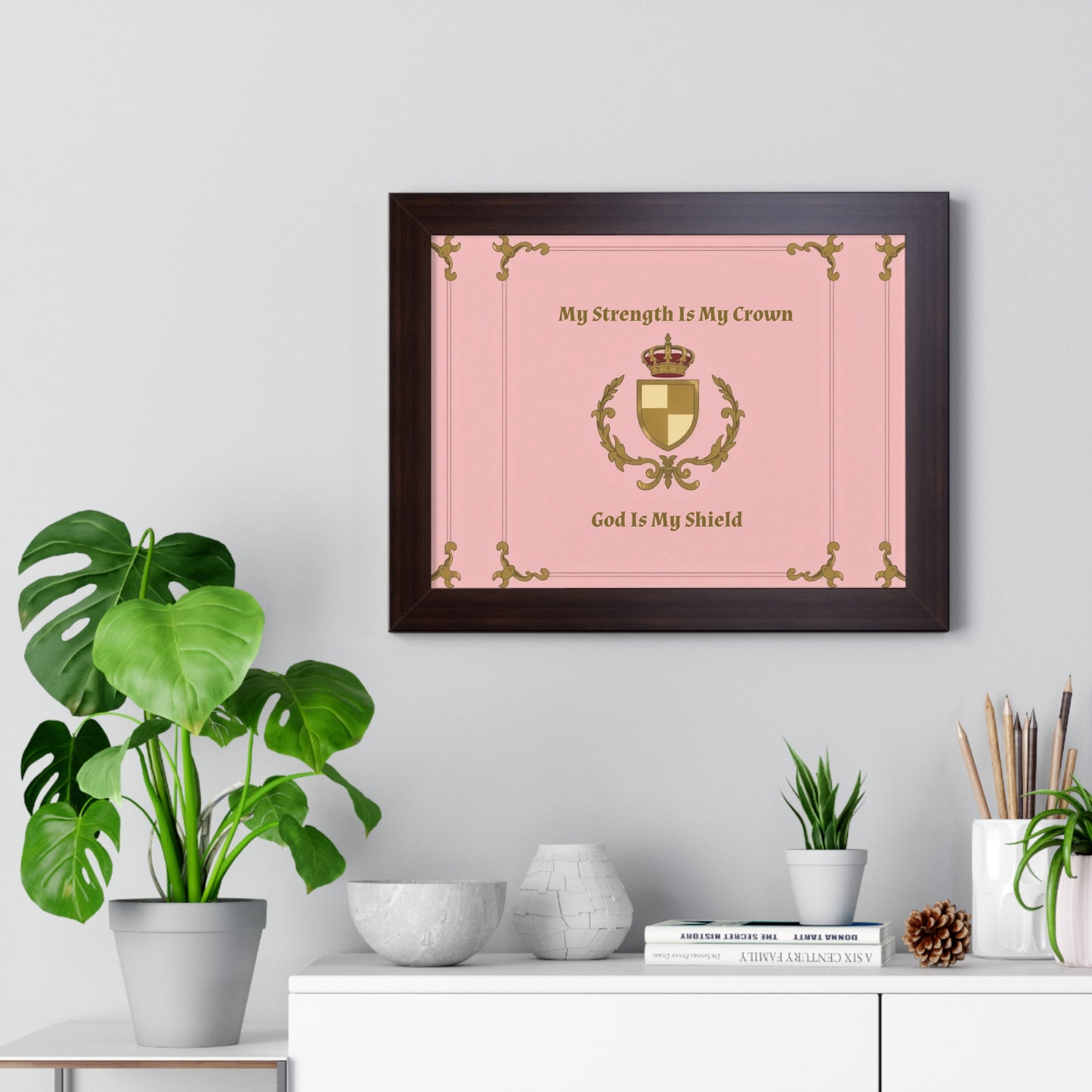 Crest & Crown Spiritual Quote Empowering Framed Poster, Inspirational Wall Art, Crown Design, Home Decor, Motivational Gift, Bible Verse Decoration
