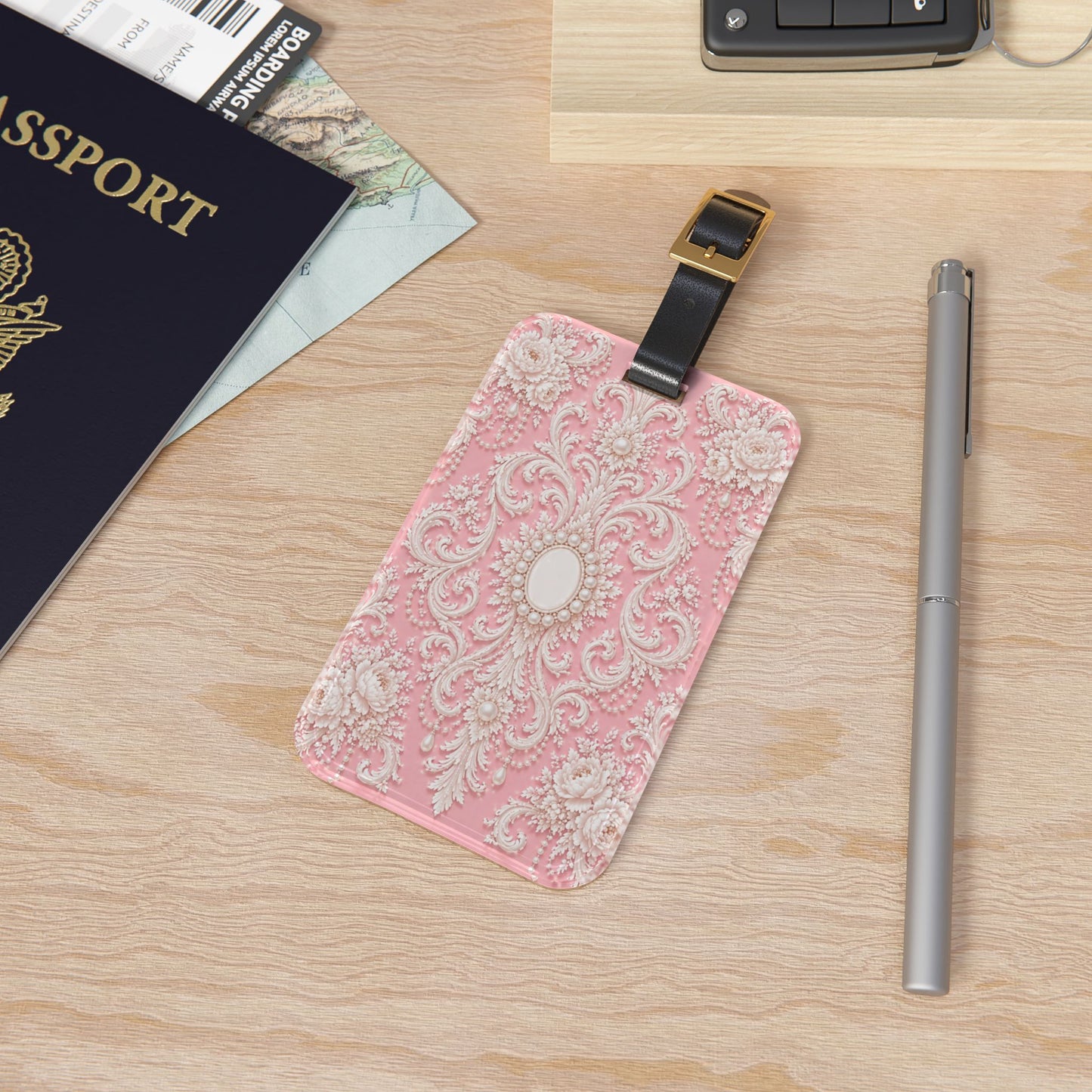 Pink Rococo Elegant  Luggage Tag - Stylish Travel Accessory