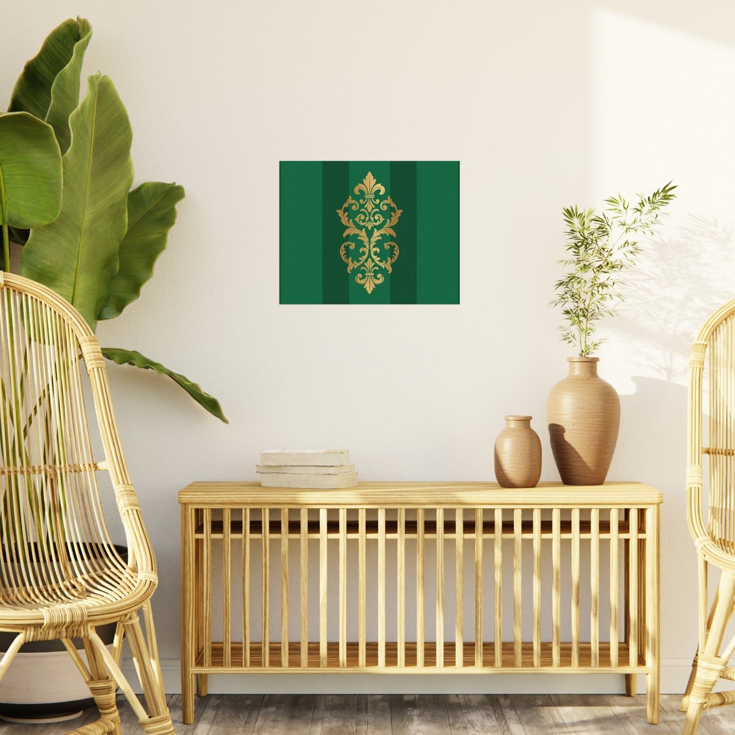 Gold Baroque Green Striped Foam Board Wall Art — Elegant Decorative Plaque