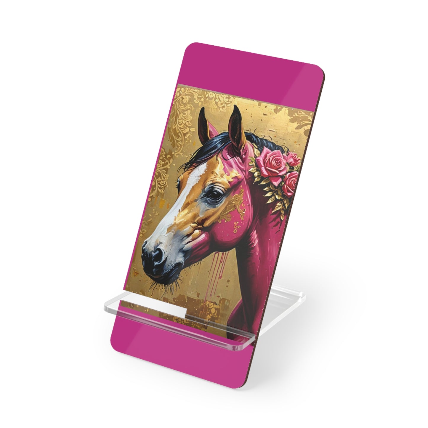 Smartphone Stand - Elegant Horse Design - Magenta & Gold Decorative Holder