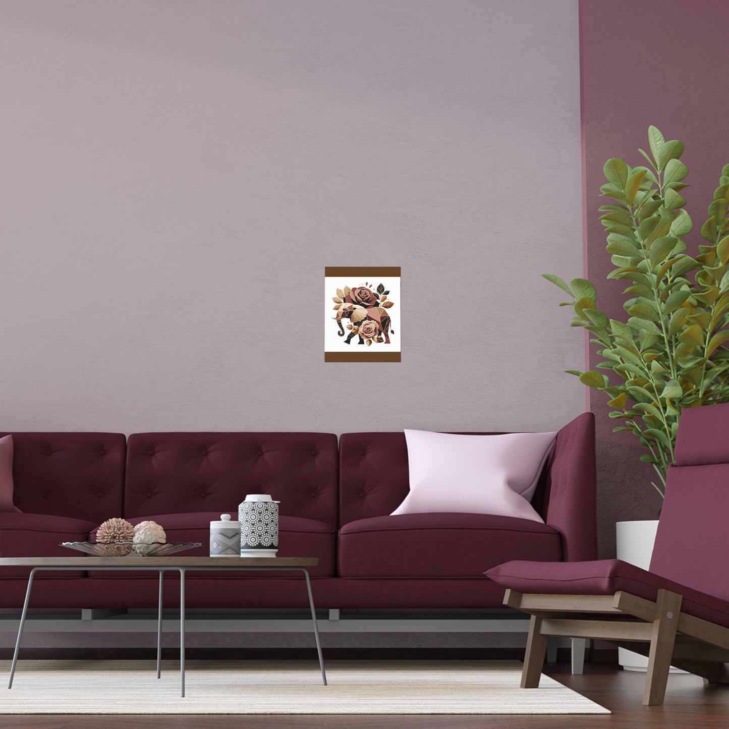 Elegant Floral Silk Poster - Indoor/Outdoor Wall Art for Home Decor - Brown & Gold Elephant & Roses