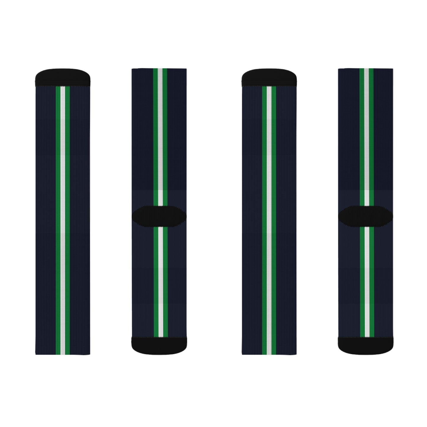 Lunar Midnight & Green-White Striped Customizable Sublimation Socks | Stylish, Fun Gift for Sports Lovers, Unique Sock Gift, Everyday Wear