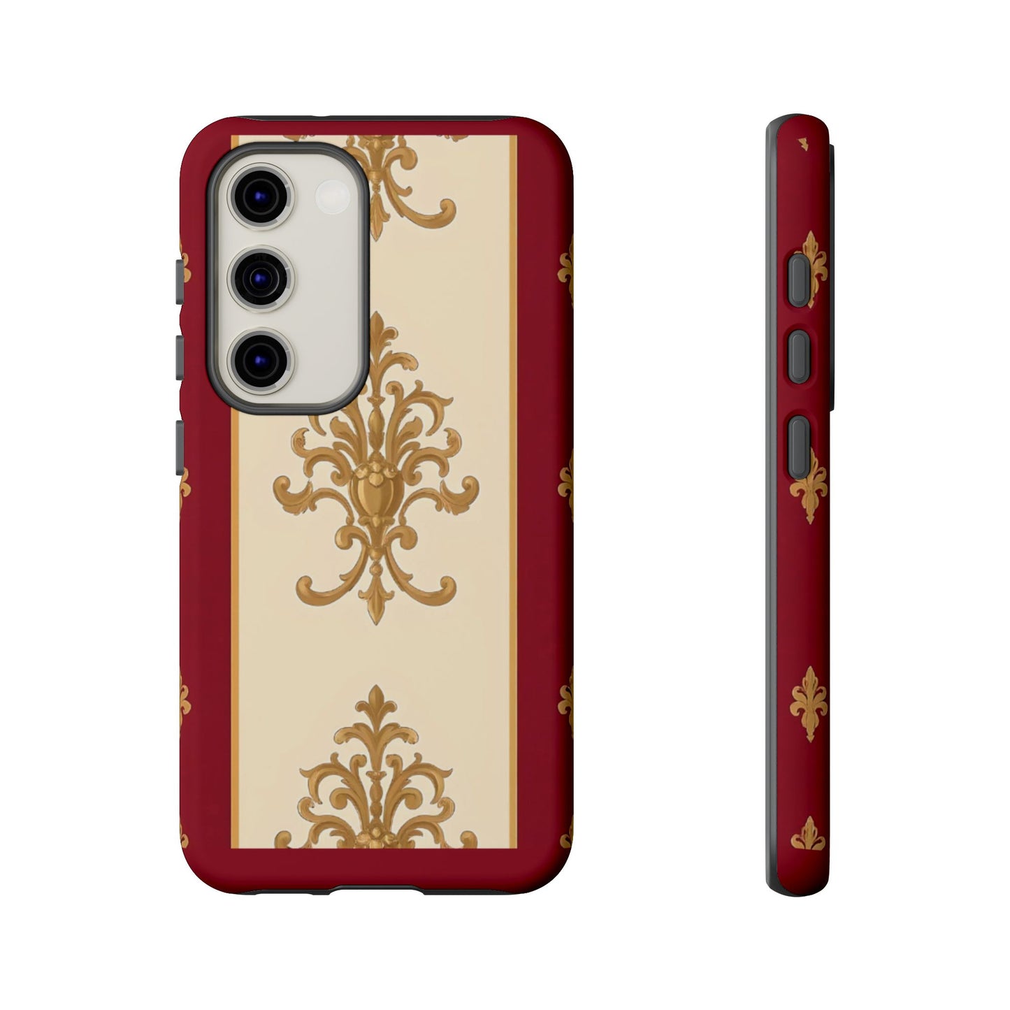 Elegant Floral Motif Phone Case - Tough Cases with Vintage Design - Dusk Red Striped Gold Damask