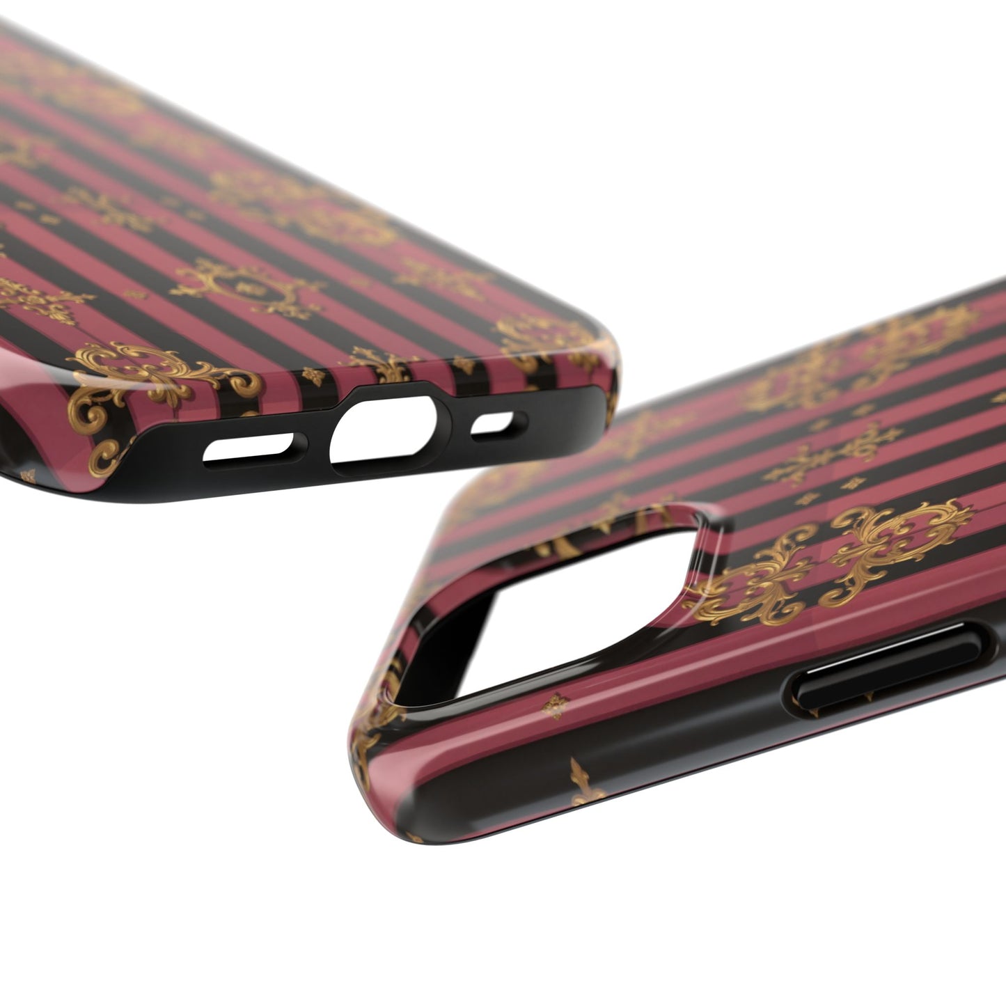 Elegant Black & Mauve Striped Gold Baroque Phone Case, Tough Phone Cases, Stylish Protective Cover, Unique Gift, Luxe Phone Accessories