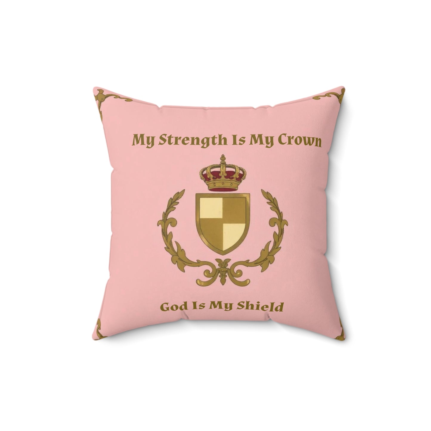 Crown & Crest Spiritual Quote Throw Pillow, My Strength Is My Crown Decor, Decorative Cushion, Spiritual Home Accent, Faith-Based Gift, Cozy Living