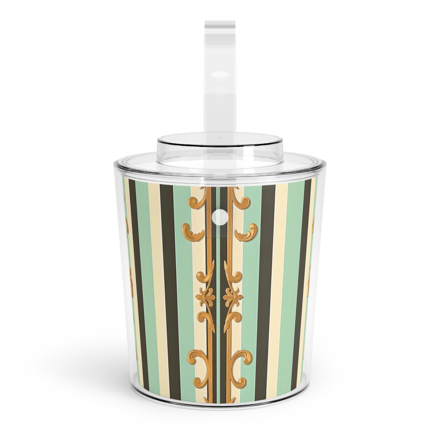 Elegant Ice Bucket with Tongs, Decorative Drink Chiller, Party Essential, Barware Gift - Black & Matte Mint Striped Rococo