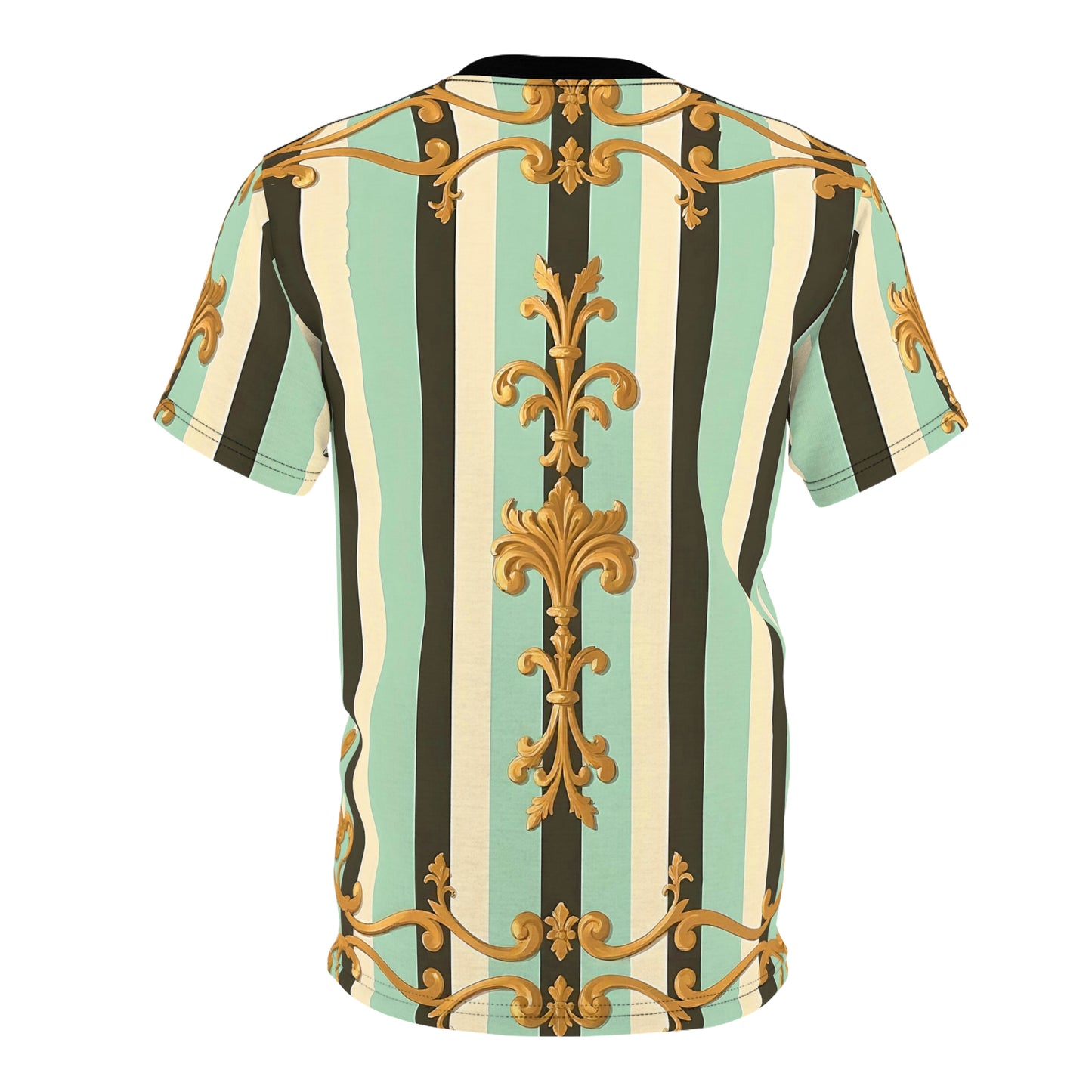 Elegant Striped Unisex Tee, Trendy Casual Wear, Stylish Gift for Friends, Unique Fashion Statement - Black & Matte Mint Striped Rococo