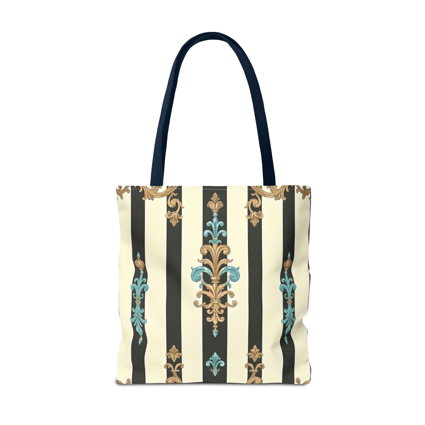 Elegant Stripe Pattern Tote Bag | Fashionable Reusable Shopping Tote, Eco-Friendly Gift Bag - Black Striped Turquoise & Black Rococo
