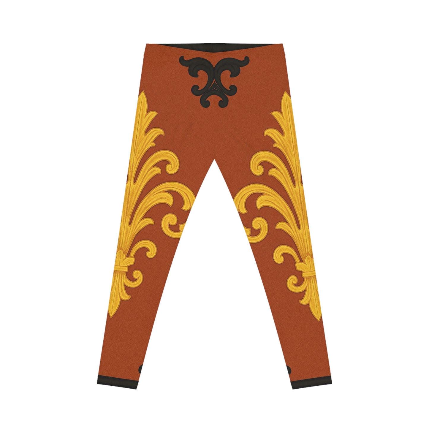 Dusk Terracotta Baroque Scroll Print Leggings — Terracotta & Gold Floral AOP