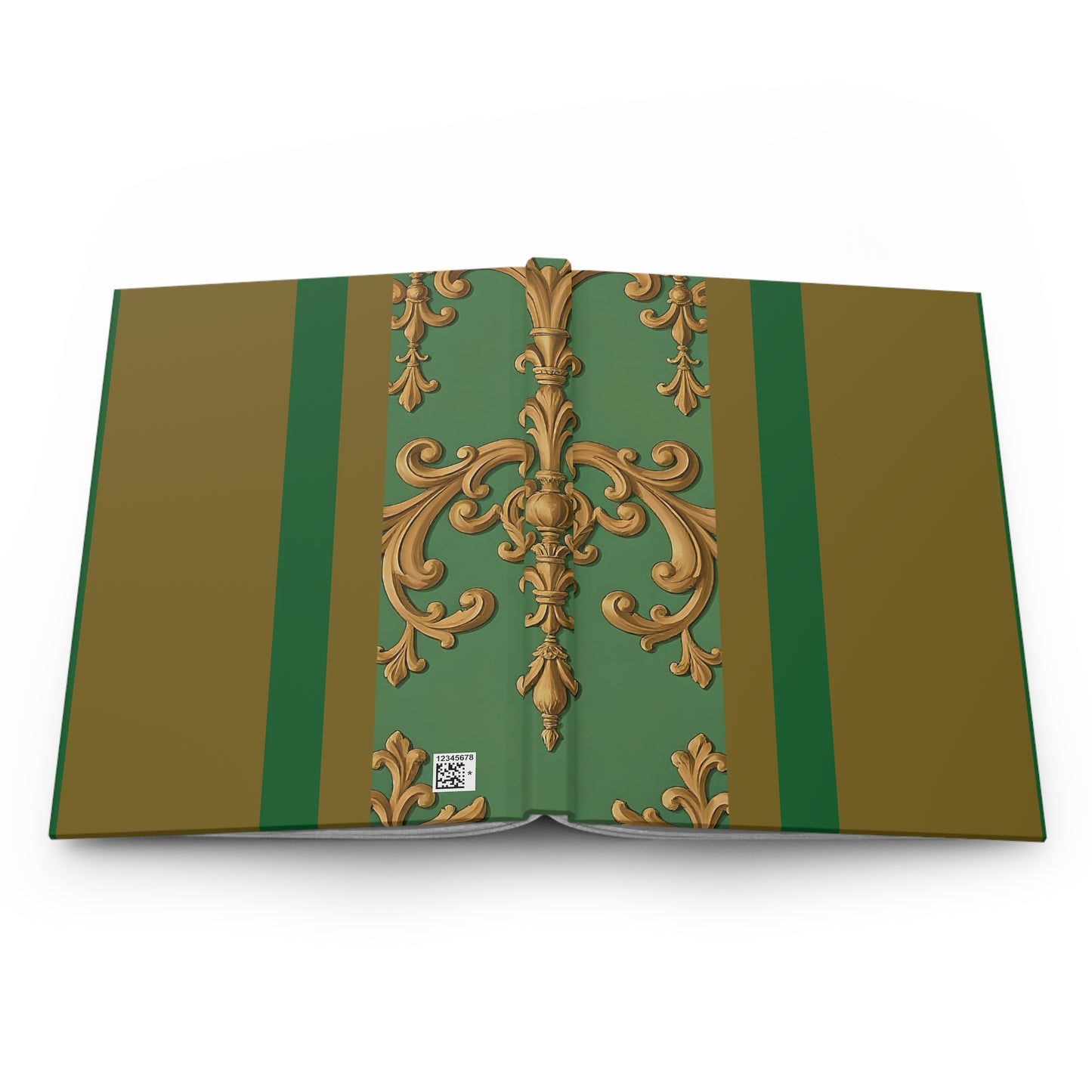 Elegant Designer Hardcover Journal for Note-Taking, Gift for Writers, Journal for Meetings, Classic Style Notebook - Olive Green Striped Rococo
